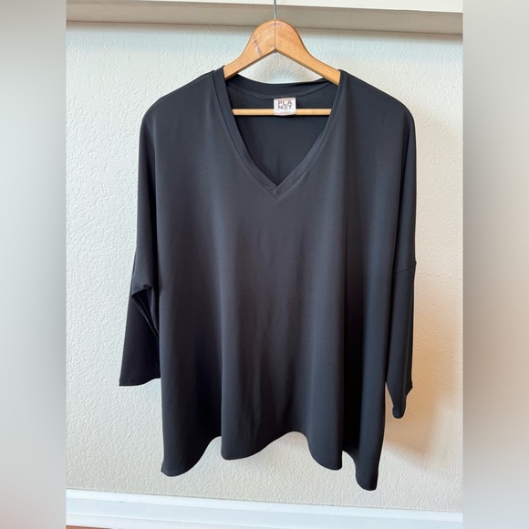Planet by Lauren G Tops - PLANET by Lauren G Womens Oversized Black V Neck Square Top 3/4 Sleeve OS